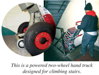 This is a powered two-wheel hand truck designed for climbing stairs