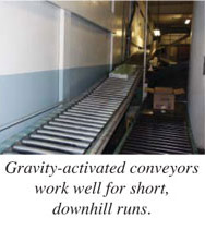 Gravity-activated conveyors work well for short, downhill runs