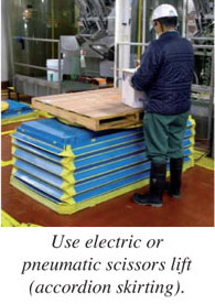 Use electric or pneumatic scissors lift (accordion skirting)