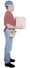 Carpenter holding a 10 lb box 25" from his body