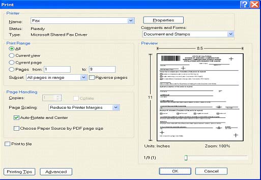 EAMS print screen Adobe Acrobat Reader 7.X.X or older image