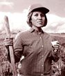 Agricultural worker drinking water.