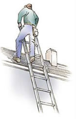 Example of properly extending ladder past its top resting point.