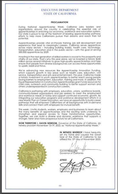 California Celebrates National Apprenticeship Week - Proclamation