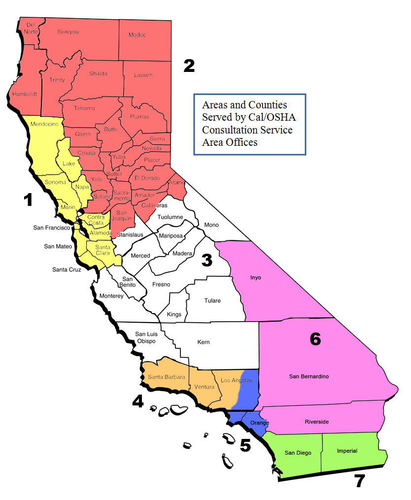 California map showing counties by area office.