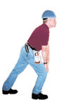 Carpenter exercising: Stretching legs