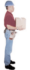 Carpenter holding a 10 lb box close to his body