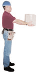 Carpenter holding a 10 lb box 25" from his body