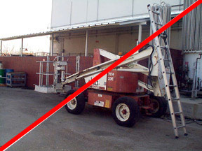 Don't ladders on boxes, barrels, pick- up trucks or  scaffolds or equipment.