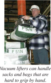 Vacuum lifters can handle sacks and bags that are hard to grip by hand