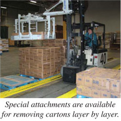 Special attachments are available for removing cartons layer by layer