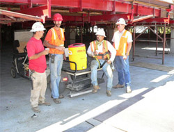 Construction workers taking a break and drinking water