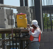 Worker drinking water
