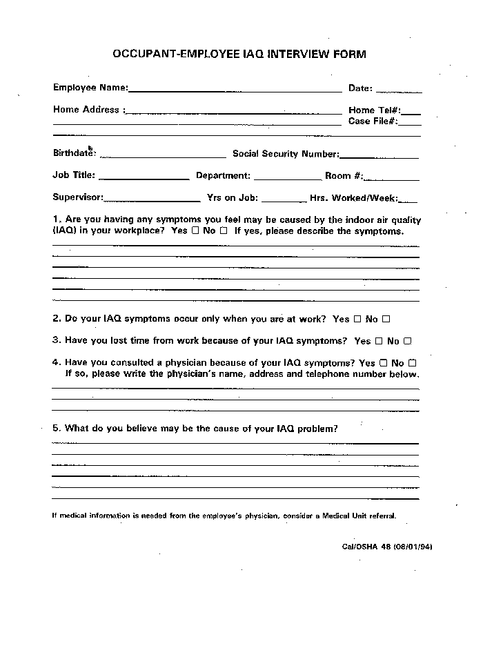 employment intake form
