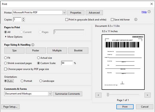 EAMS print screen Adobe Acrobat Reader newer than 7.X.X image