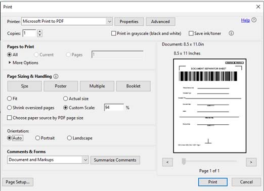 Pantalla de impresión de EAMS imagen de Adobe Acrobat Reader más reciente que 7.X.X