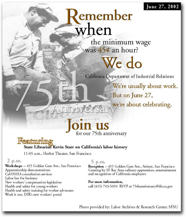 Join DIR in celebrating it's 75th Anniversary on 6/27/02 - Text of image below