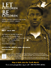 Thunbmail picture of an e-vite card to the exhibit of child labor photos, featuring a photo of a mining child laborer. Click to send this card.